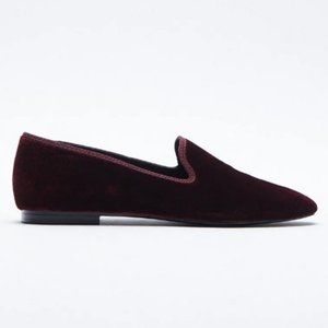 NWT Zara Burgundy Low-heeled Velvet Shoes